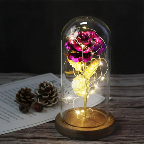 Preserved Rose in Glass Bell Jar – LED Light Beauty & Home Decor