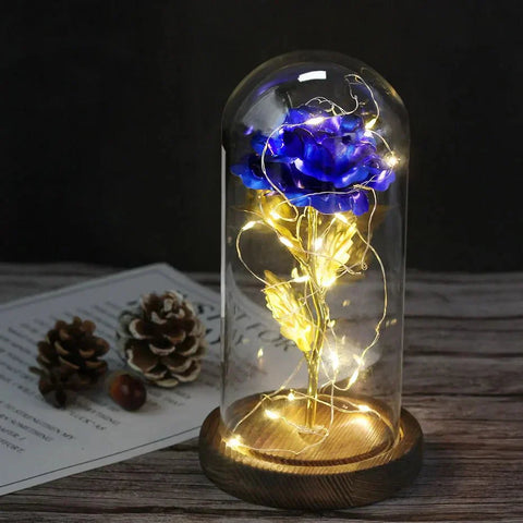 Preserved Rose in Glass Bell Jar – LED Light Beauty & Home Decor