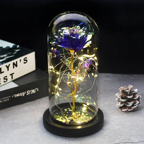 Preserved Rose in Glass Bell Jar – LED Light Beauty & Home Decor