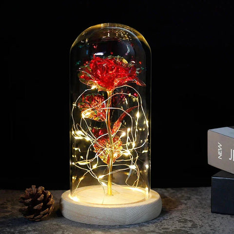 Preserved Rose in Glass Bell Jar – LED Light Beauty & Home Decor