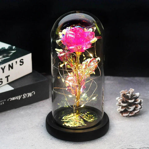Preserved Rose in Glass Bell Jar – LED Light Beauty & Home Decor