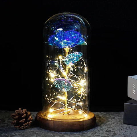 Preserved Rose in Glass Bell Jar – LED Light Beauty & Home Decor