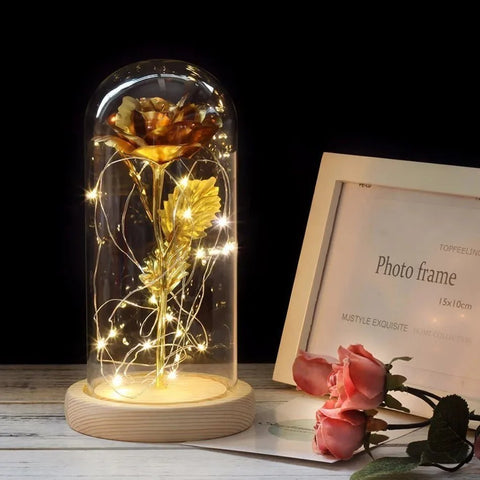 Preserved Rose in Glass Bell Jar – LED Light Beauty & Home Decor