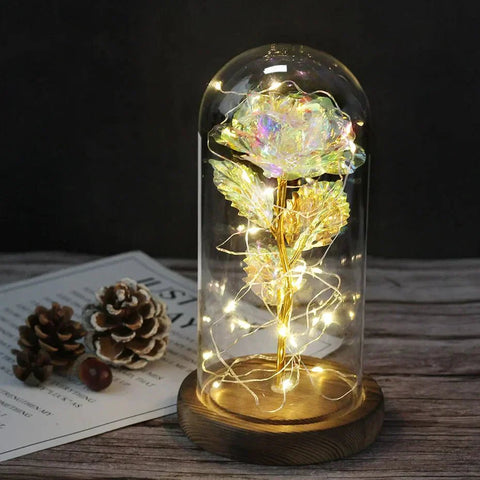 Preserved Rose in Glass Bell Jar – LED Light Beauty & Home Decor