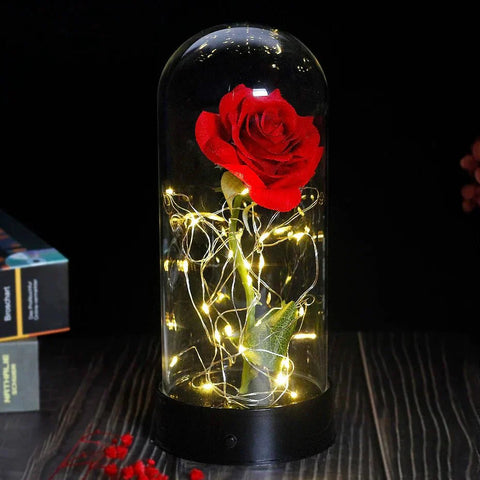 Preserved Rose in Glass Bell Jar – LED Light Beauty & Home Decor