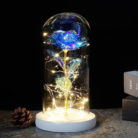 Preserved Rose in Glass Bell Jar – LED Light Beauty & Home Decor