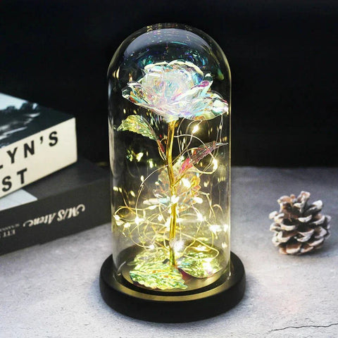Preserved Rose in Glass Bell Jar – LED Light Beauty & Home Decor