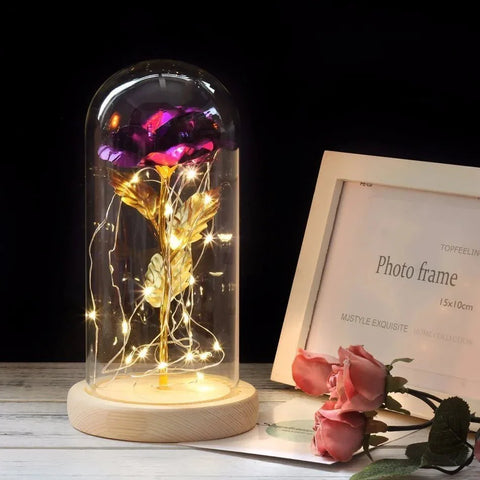Preserved Rose in Glass Bell Jar – LED Light Beauty & Home Decor