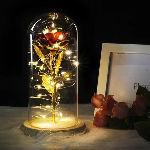 Preserved Rose in Glass Bell Jar – LED Light Beauty & Home Decor