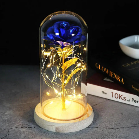 Preserved Rose in Glass Bell Jar – LED Light Beauty & Home Decor