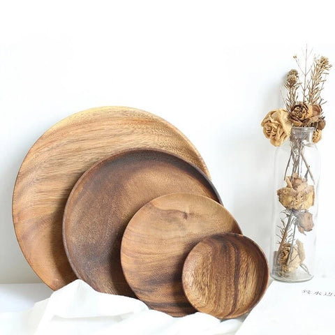 Acacia Wood Plates | 4-Piece Serving Set