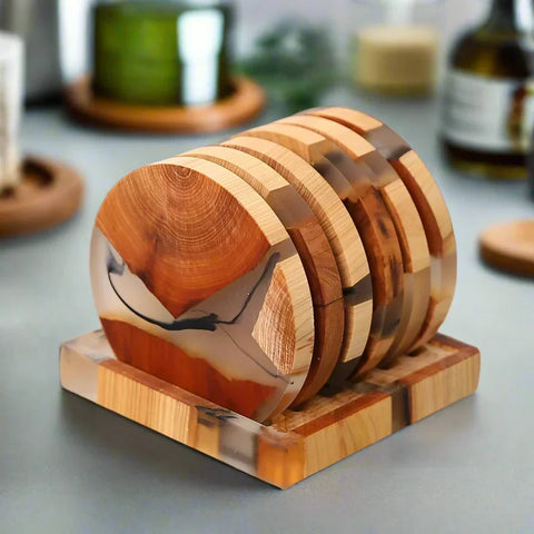 6-Piece Solid Wood Coasters Set