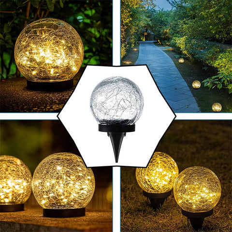 Cracked Glass Solar Globe Lamp | Waterproof Garden Path