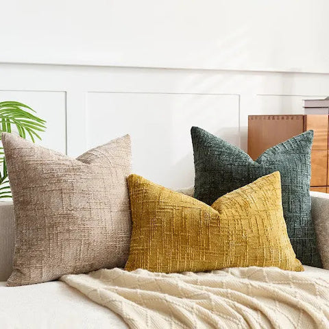 Chenille Throw Pillow with Bamboo Texture – Solid Color Cushion for Sofa & Bedroom
