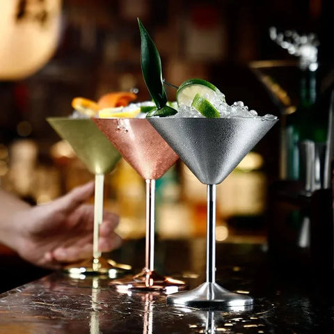 Double-walled stainless steel cocktail glasses
